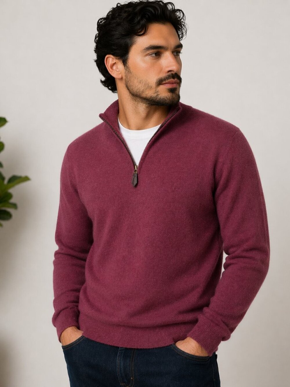 Stafford Executive 100% Cashmere Quarter Zip Sweater Men’s Burgundy Long Sleeve - Picture 1 of 9